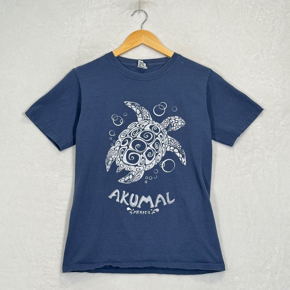 Yazbek Navy Blue Akumal Mexico Sea Turtle Graphic T-Shirt Size S